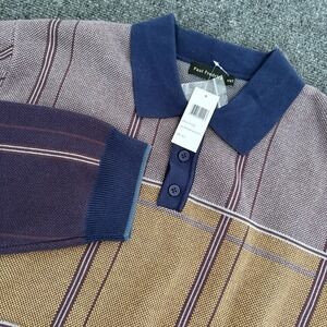 Paul Frederick Mens Polo Sweater XXLT Purple Plaid Cotton Long Sleeve Preppy‎